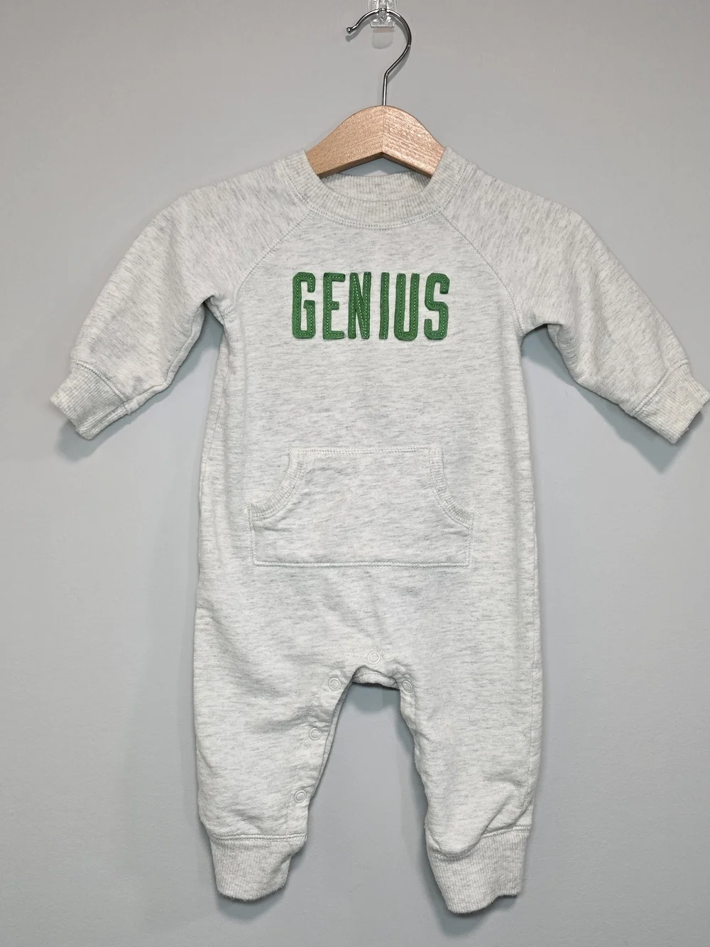 Carter's Light Heather Gray One-Piece Footie with Green 'GENIUS' Lettering
